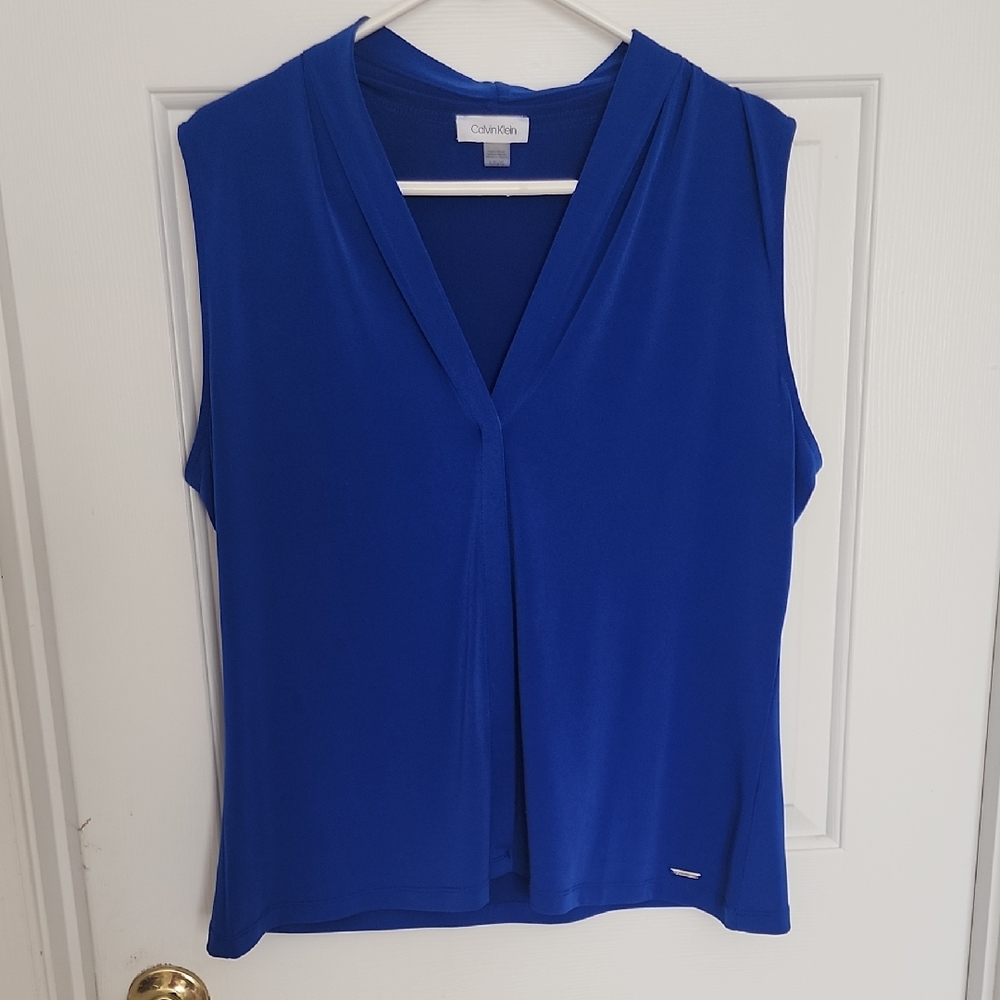 Calvin Klein Royal Blue V-Neck Sleevless Blouse